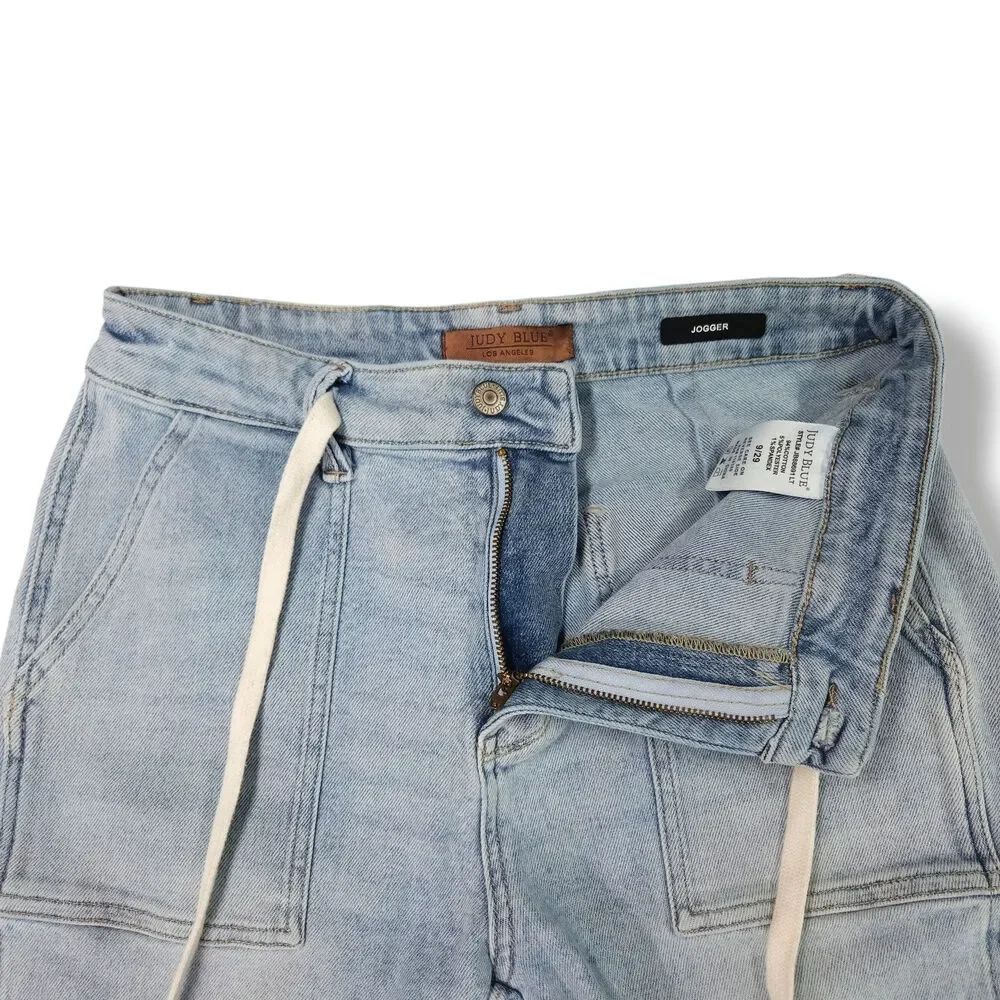 Judy Blue Jogger Jeans Drawstring Waist Utility Patch Pockets Light‎ Wash 9/29 - Picture 5 of 11